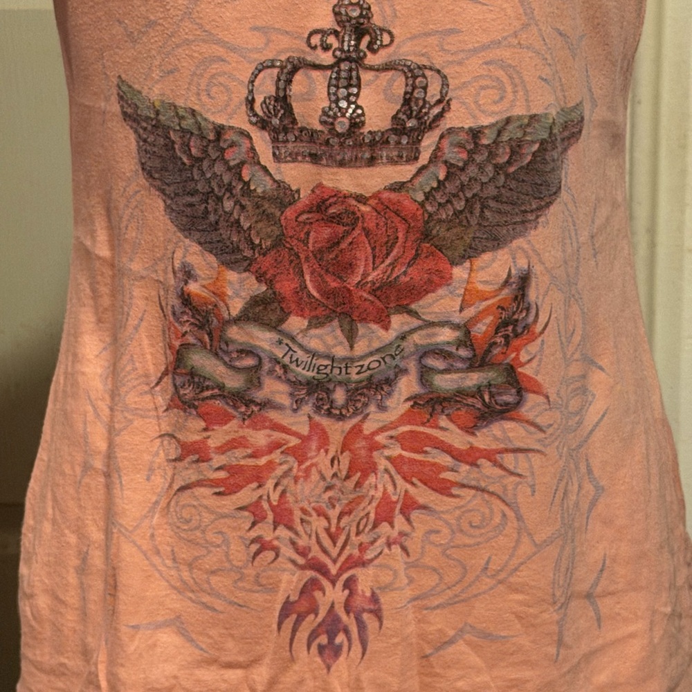 Peach Y2K crown rose and tribal design Graphic Women Top - Picture 6 of 7